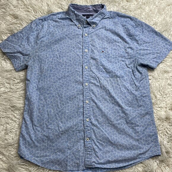 Tommy Hilfiger Button Down Shirt Size XXL Blue Floral Design - Picture 2 of 5